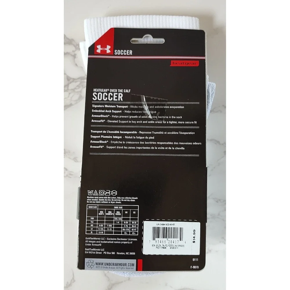 Under Armour Heatgear Over the Calf Soccer Socks Size M NEW White A9